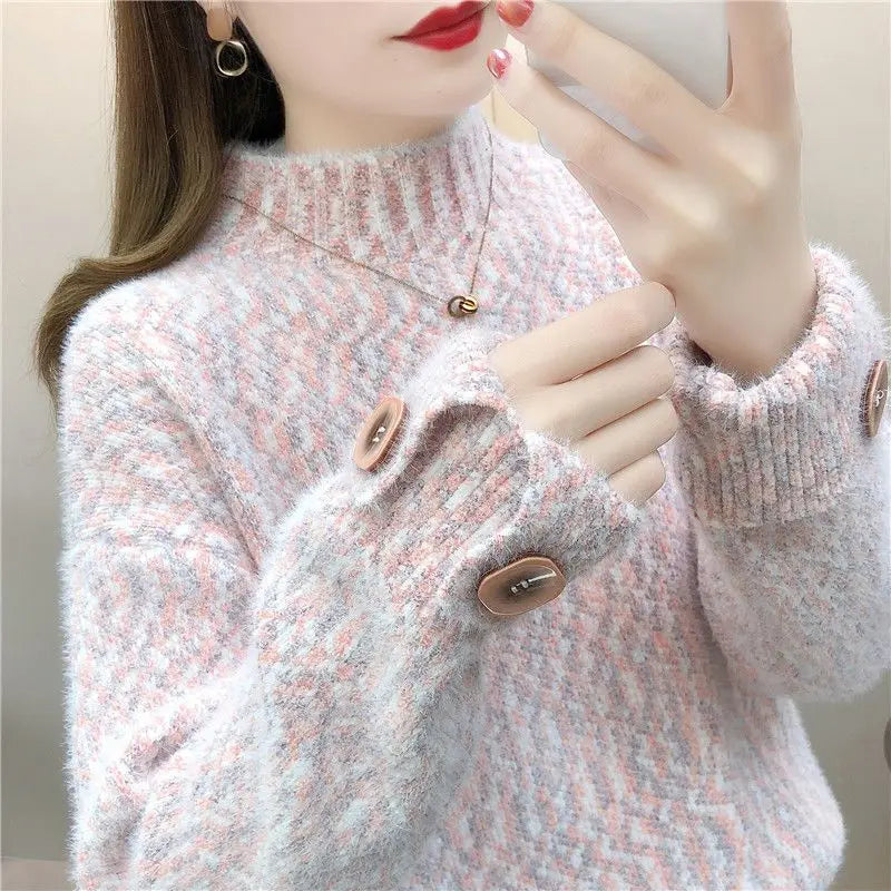 Fall Winter Korean Fashion Chic Velvet Thick Warm Knitted Sweater