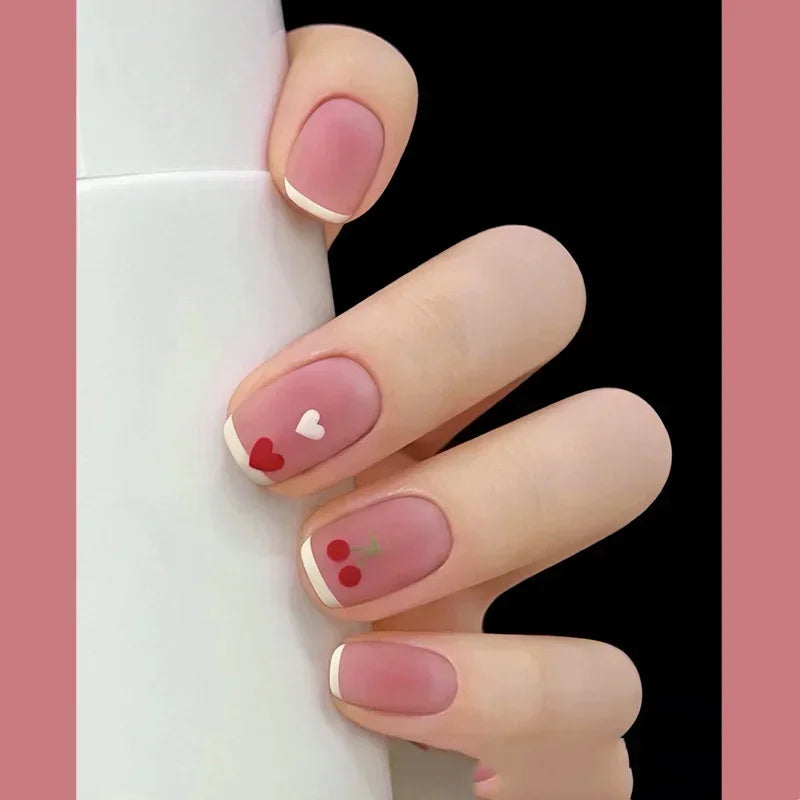 24pcs Coffee Milk Fake Nails Love Design False Nails