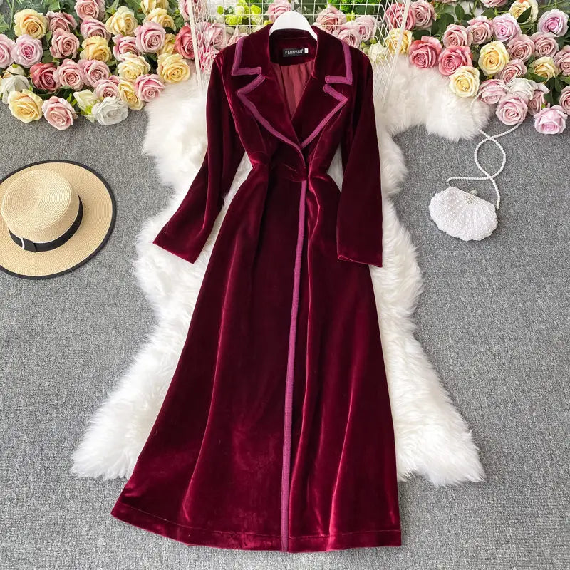 Autumn And Winter  Long Over The Knee Velvet Blazer Dress