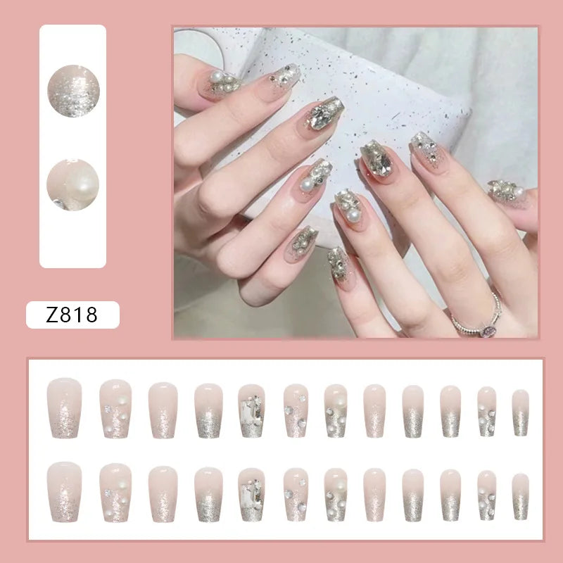 Shiny Diamond False Nails Manicure  24pcs Fake Nail