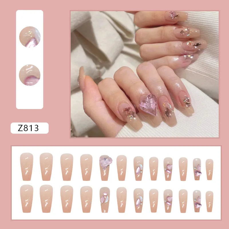 Shiny Diamond False Nails Manicure  24pcs Fake Nail