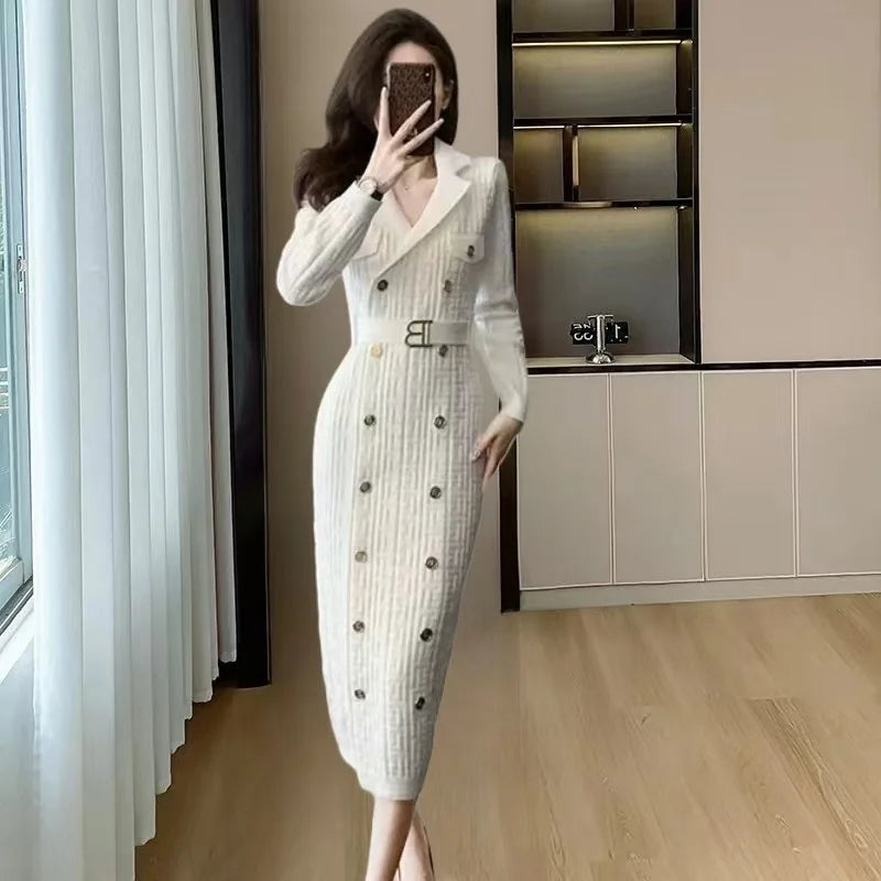 2024 Spring New French Elegant  Knitted Midi Dress