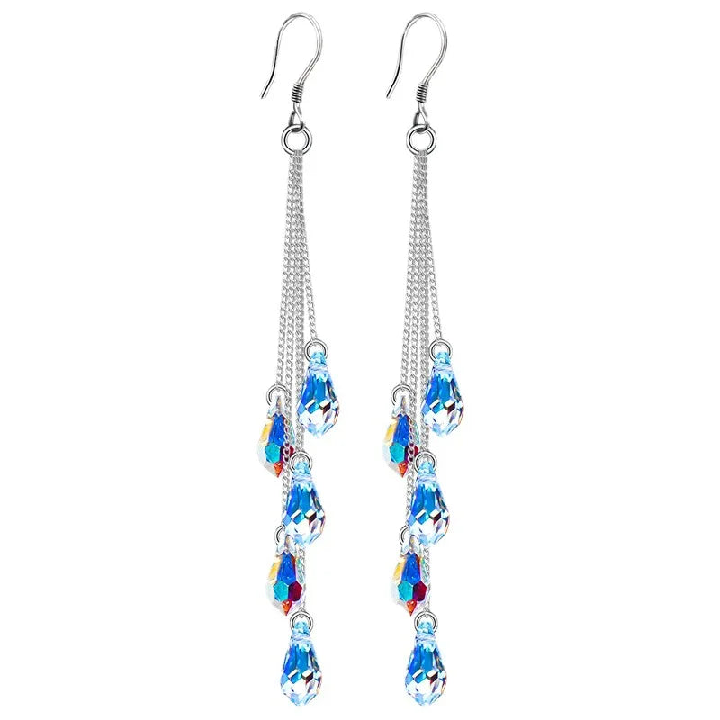 Fashion Crystal Water Drop Tassel Earrings