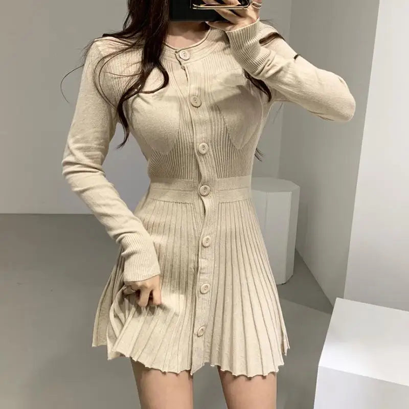 Autumn Winter 2024 Sexy Bodycon  Short Sweater Knitted One-piece Dress