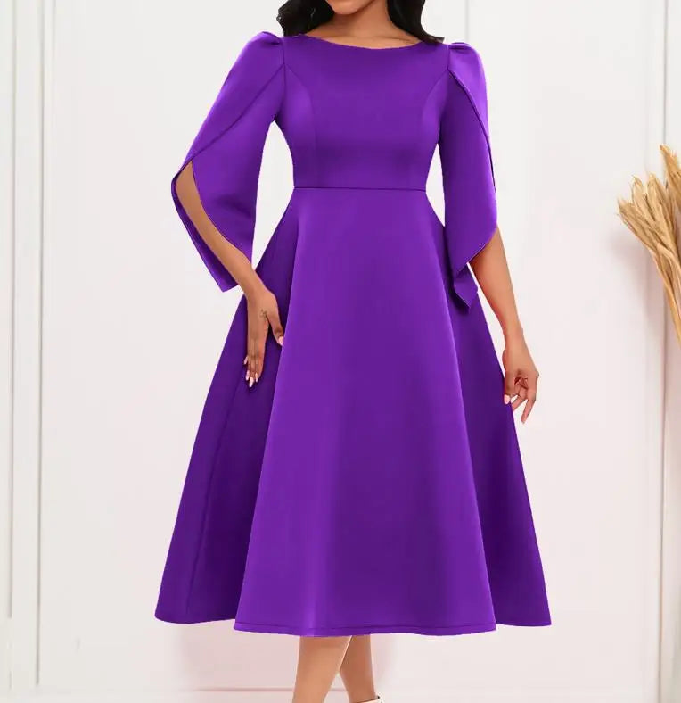 Summer Solid Color Round Neck Silm Dress