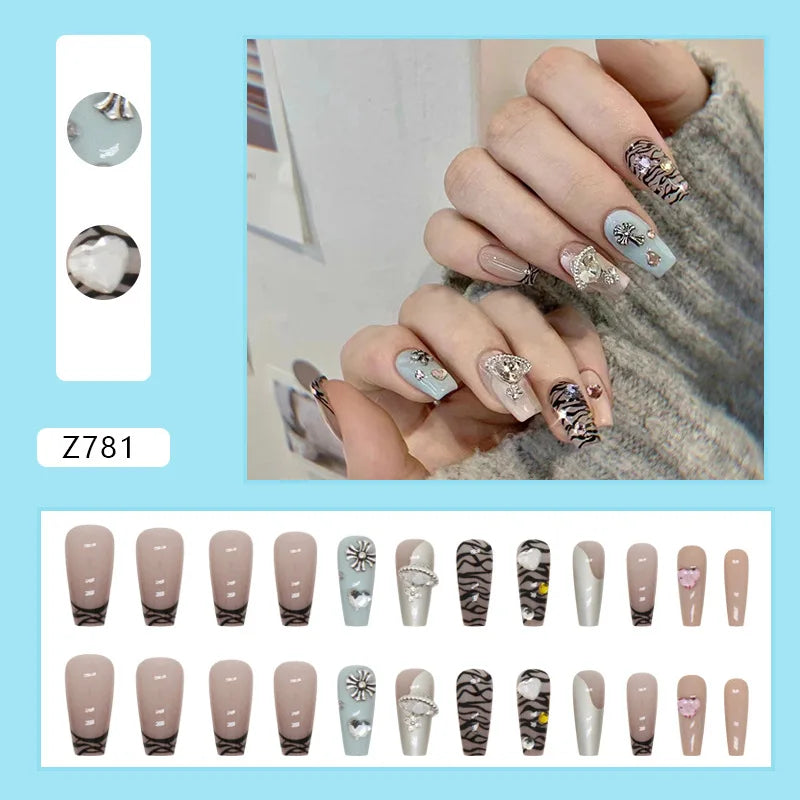 Shiny Diamond False Nails Manicure  24pcs Fake Nail