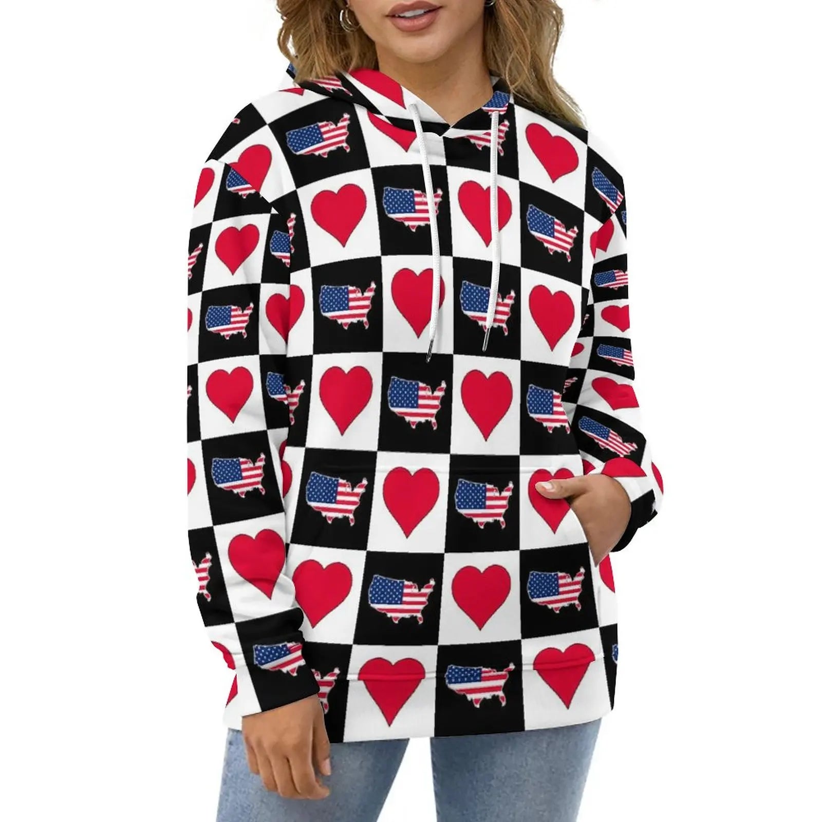 American Flag Hoodies White Stars Print Classic