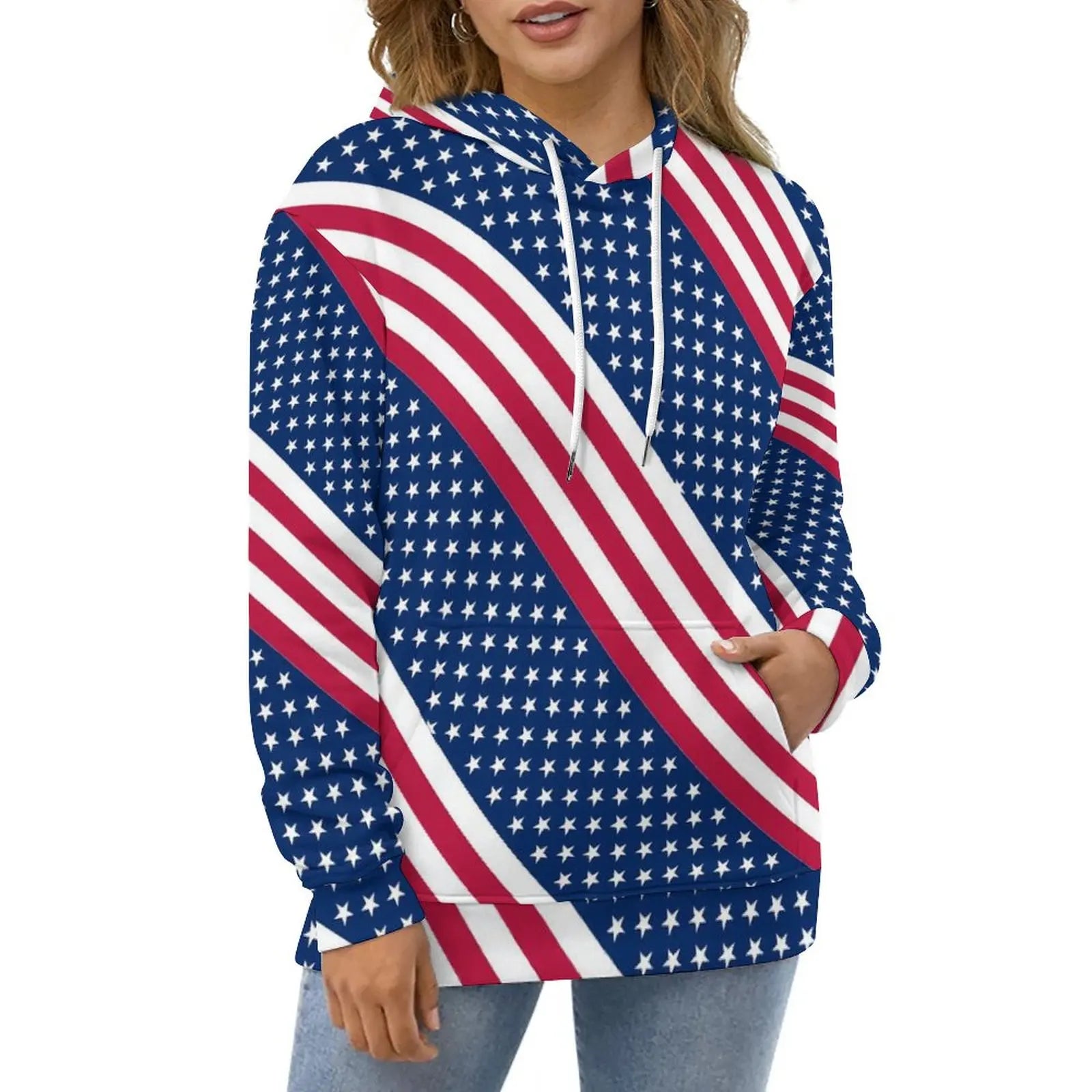 American Flag Hoodies White Stars Print Classic