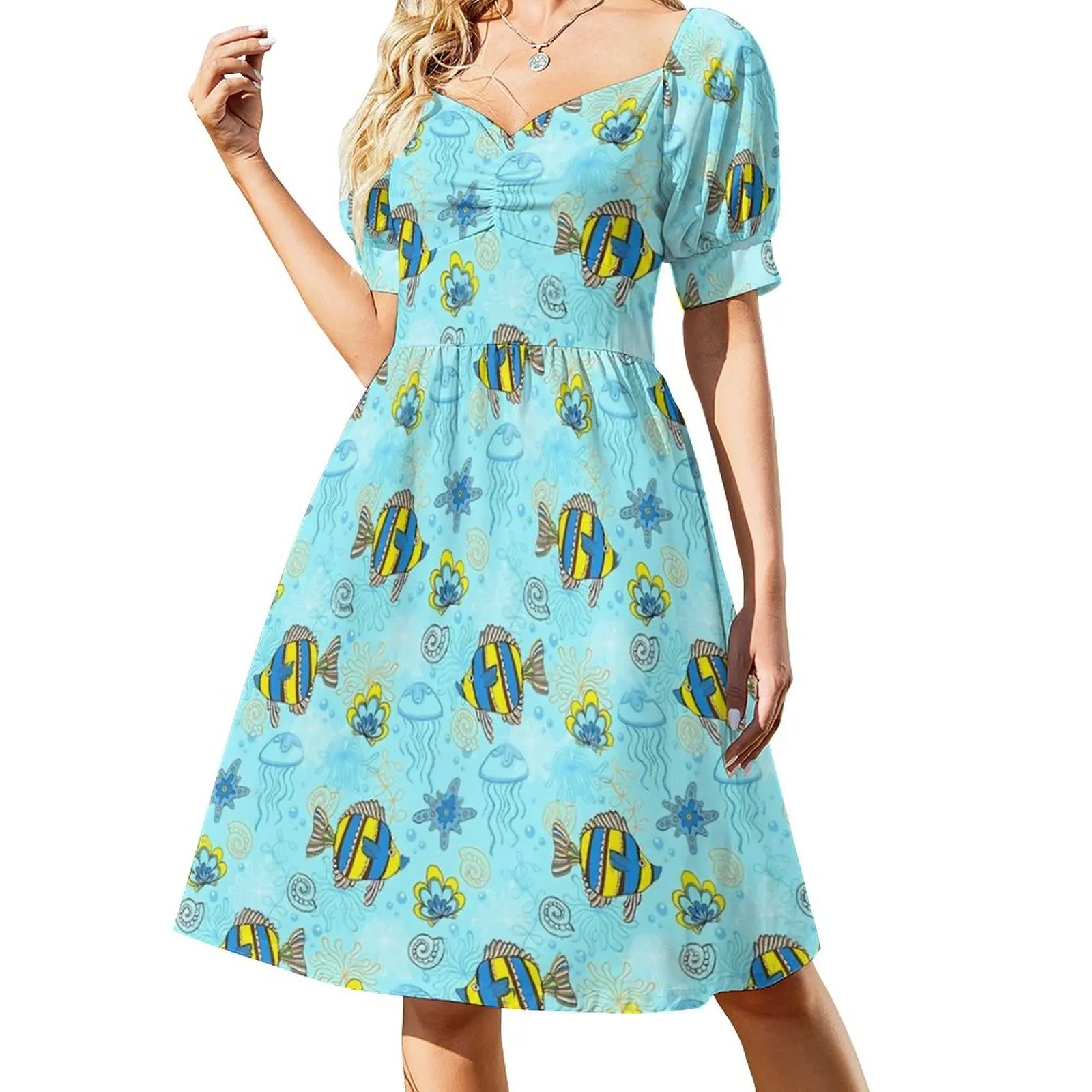 Tropical Marine Casual V Neck Elegant Printed Dress