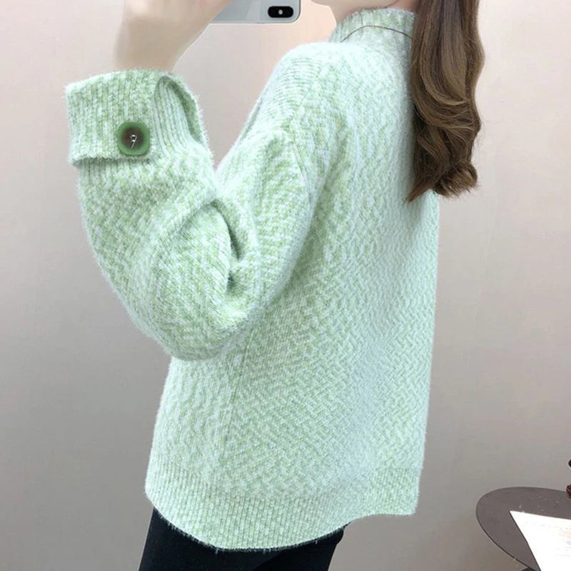 Fall Winter Korean Fashion Chic Velvet Thick Warm Knitted Sweater