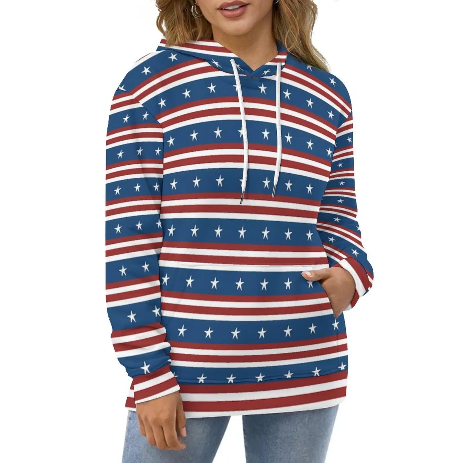 American Flag Hoodies White Stars Print Classic