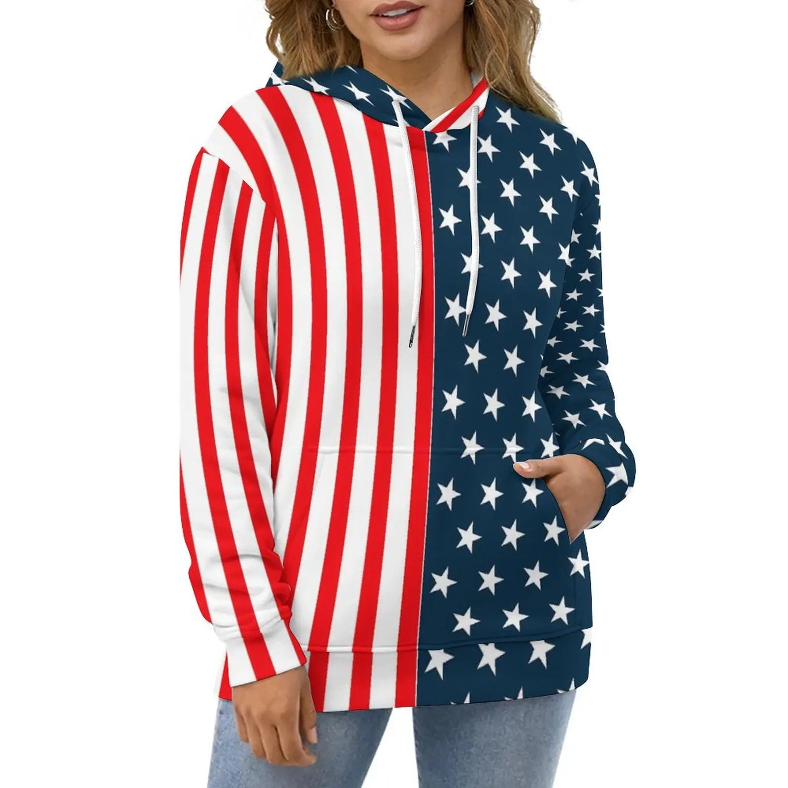 American Flag Hoodies White Stars Print Classic