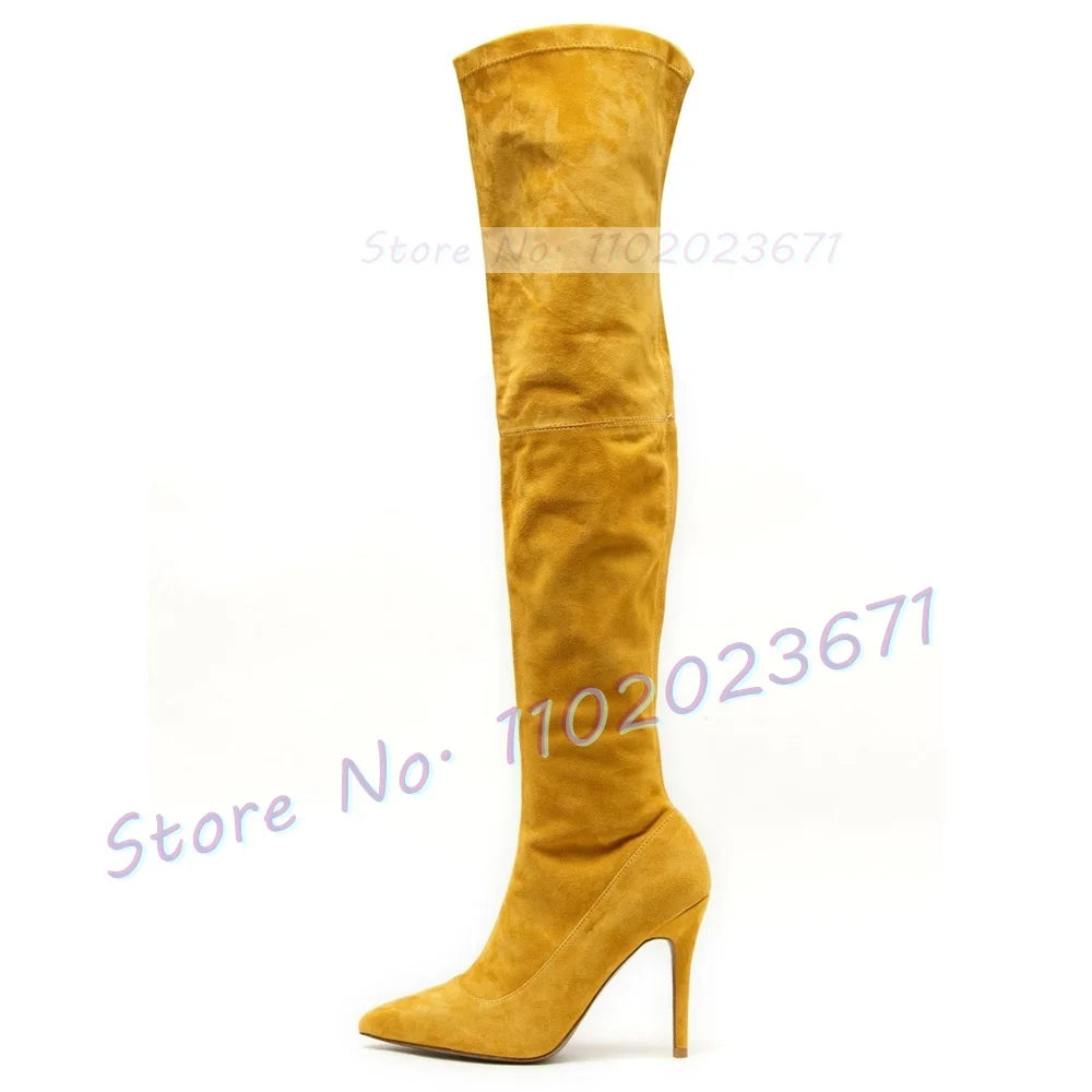 Suede Splicing Vintage Streetwear Pointed Toe Over Knee Boots