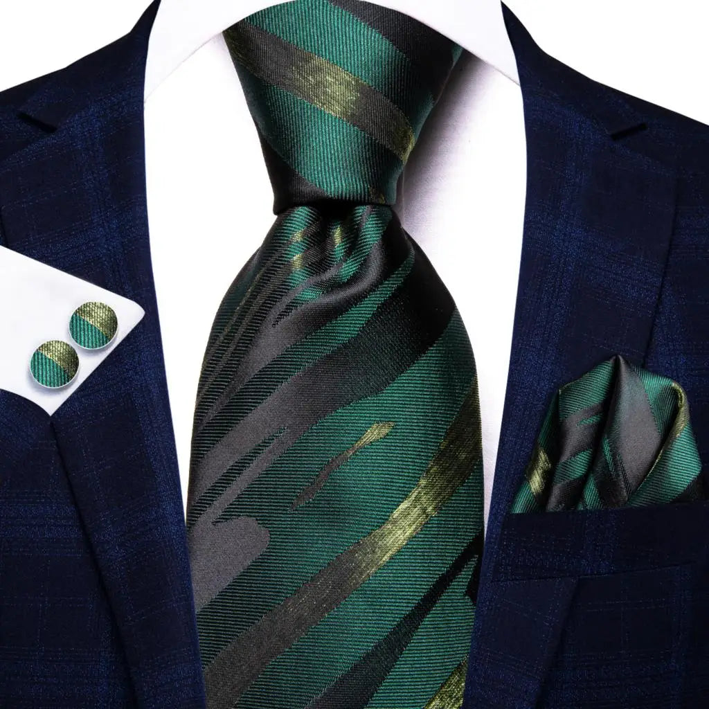 Men Green Ties Floral Tie Paisley Silk Necktie Pocket Square Set