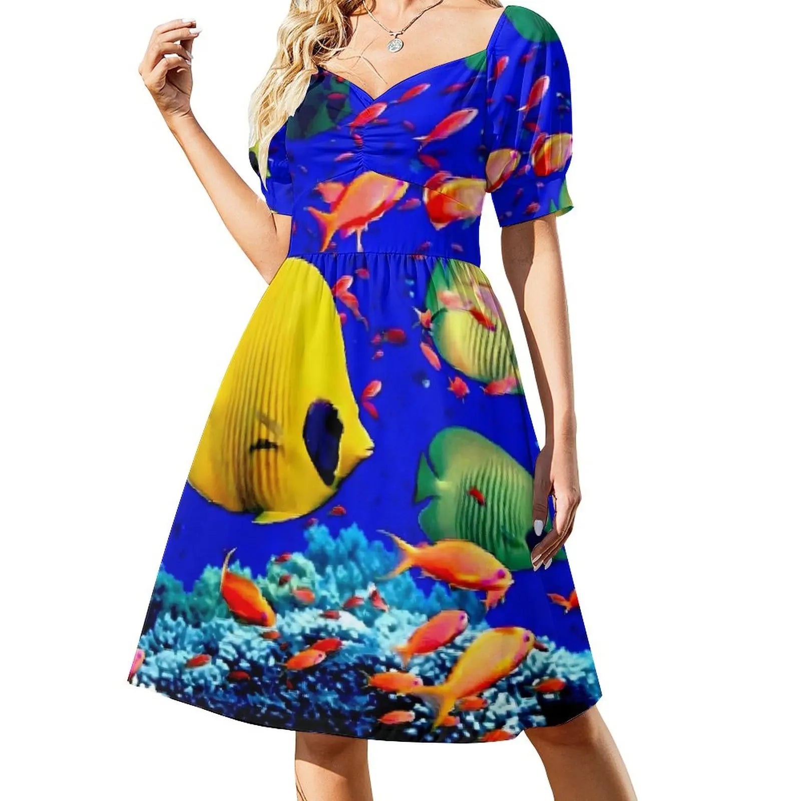 Tropical Marine Casual V Neck Elegant Printed Dress