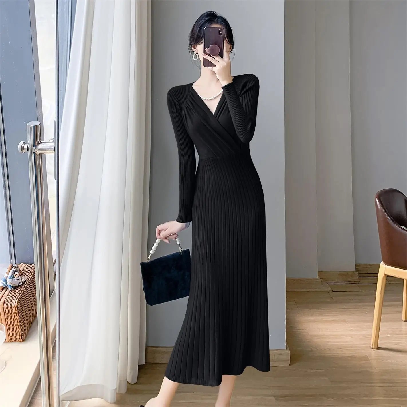 Autumn FLong Sleeve Sweater Knitted Dress