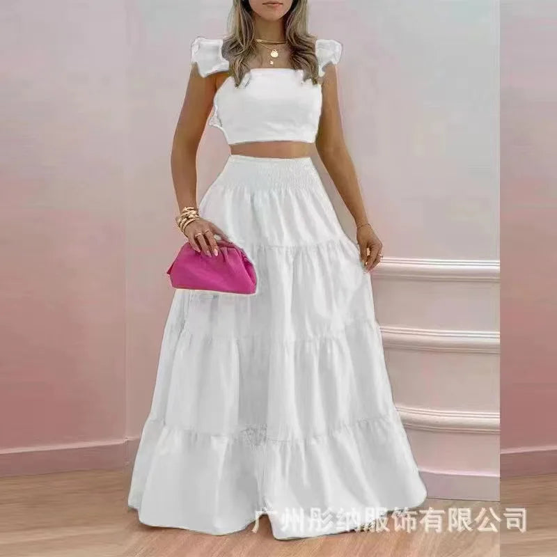 New 2024 Spring/Summer Elegant Sexy Collage Sleeveless Top and Skirt