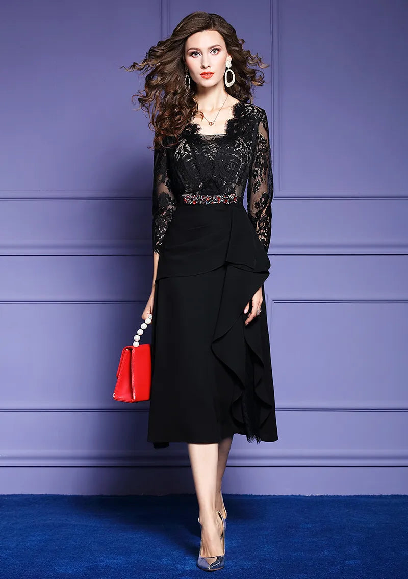 Spring & Autumn Elegant Vintage Lace Dress