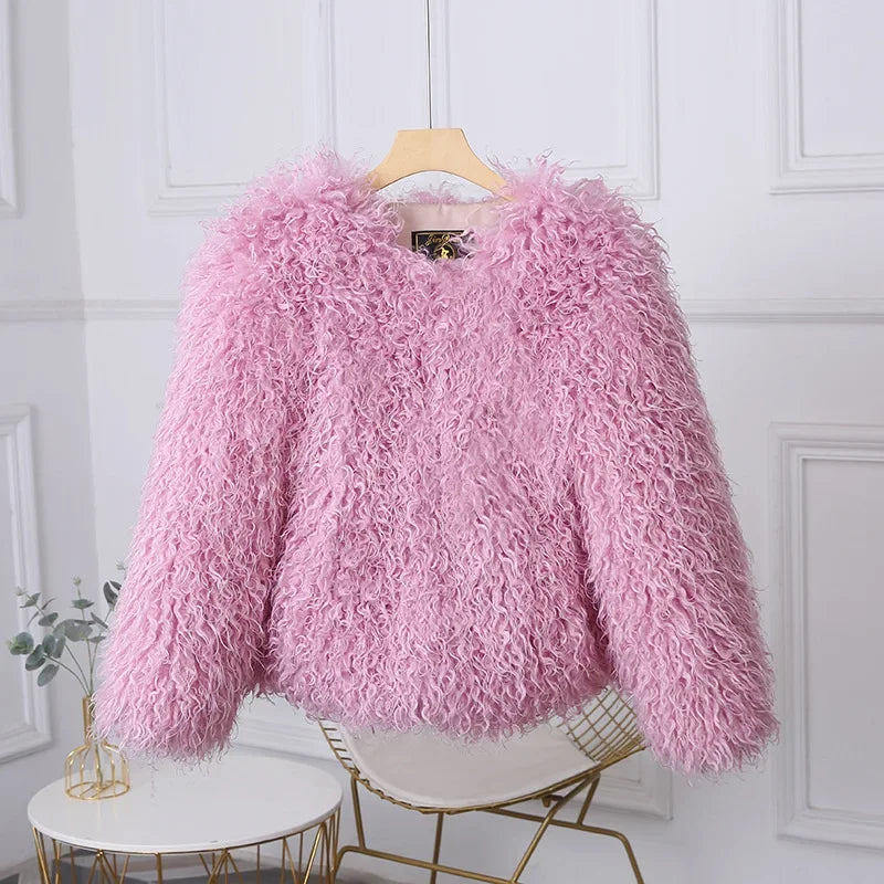 Women's Winter 2025 Fashion Luxury Cropped Faux Fur Coat