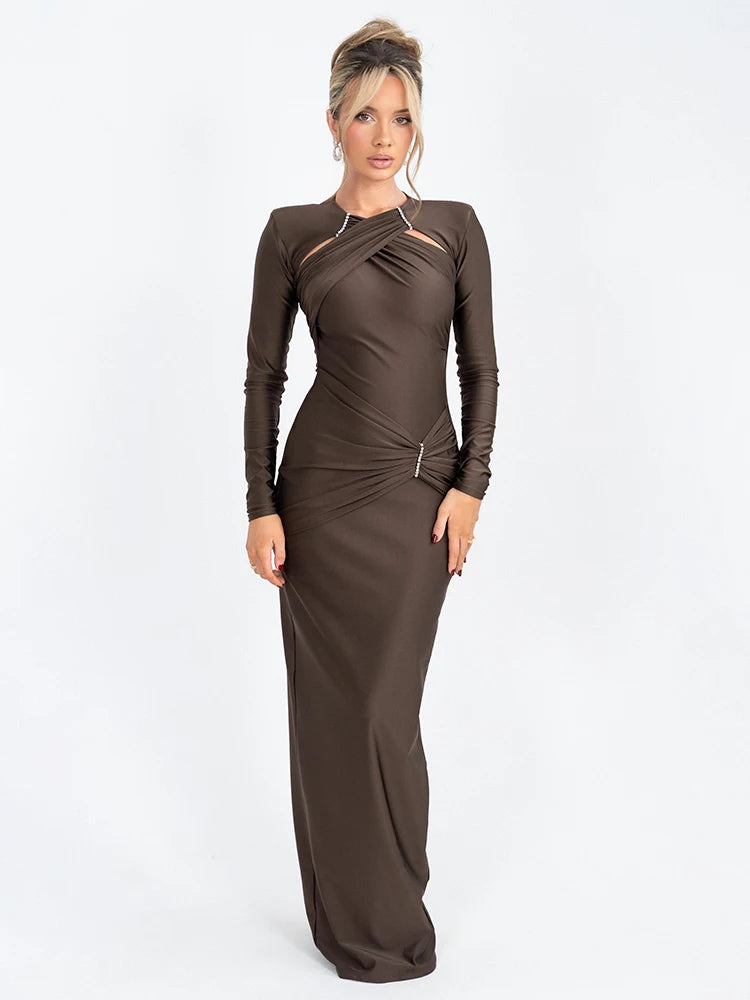 Hollow Out Long Sleeve Sexy Maxi Dress