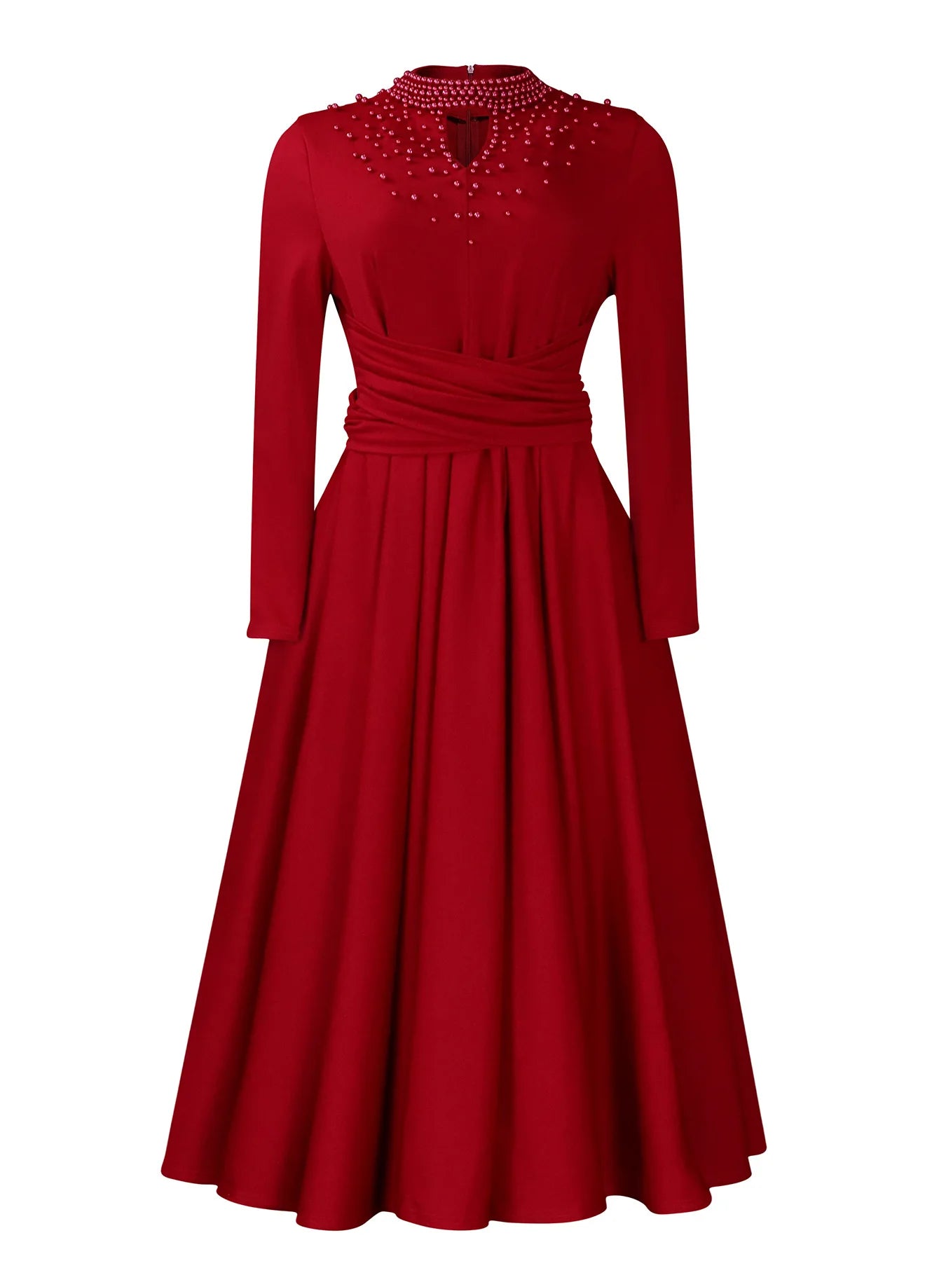 A Line Long Sleeves Beading with Waist Belt Dress