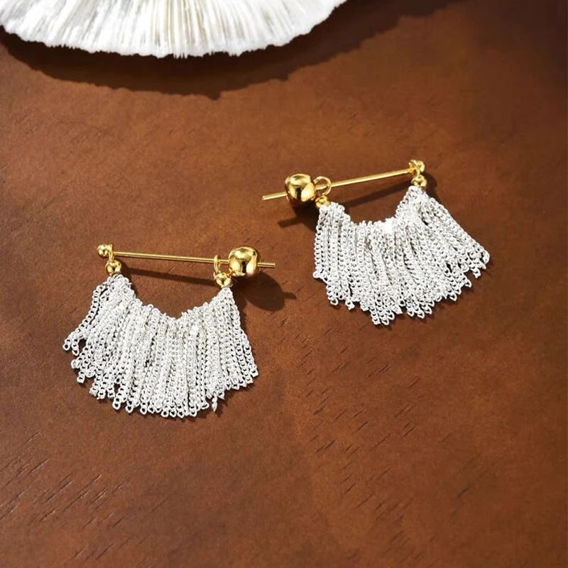 Fashion StatementColor Long Metal Chain Bling Tassel Earrings