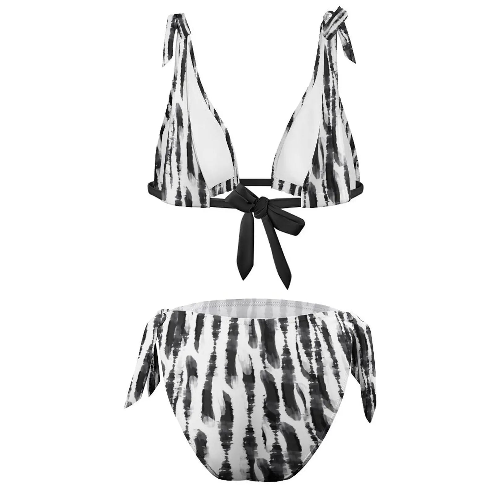 White And Black Tie Dye/Abstract Print Two-Piece Swimwear