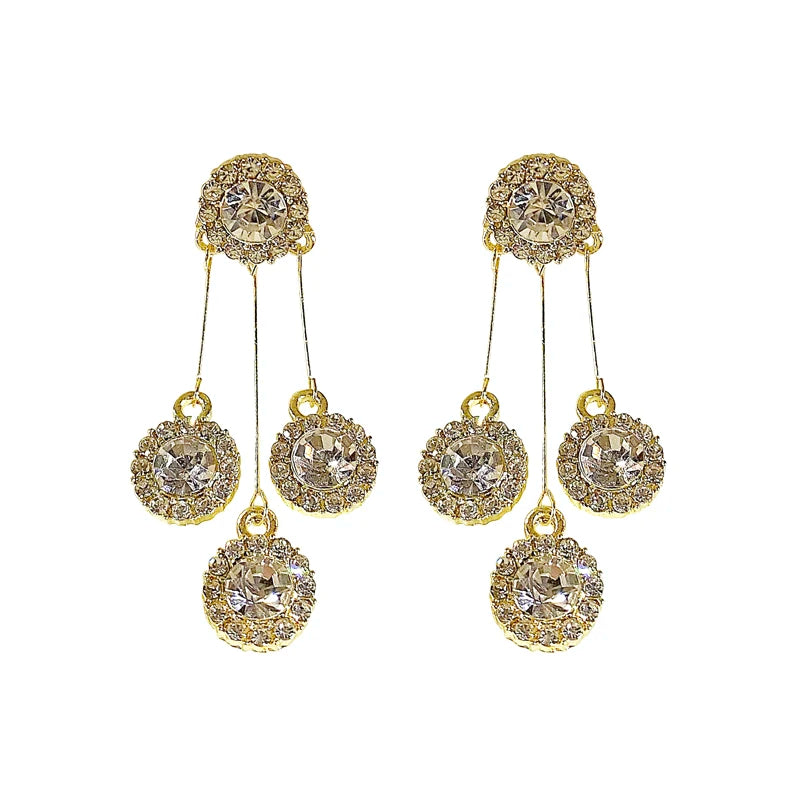 Luxurious Round Rhinestone Tassel Dangle Stud Earrings