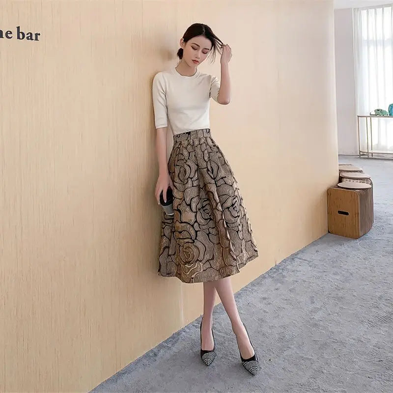 Fashion Zipper Spliced Gauze Folds Vintage Skirts