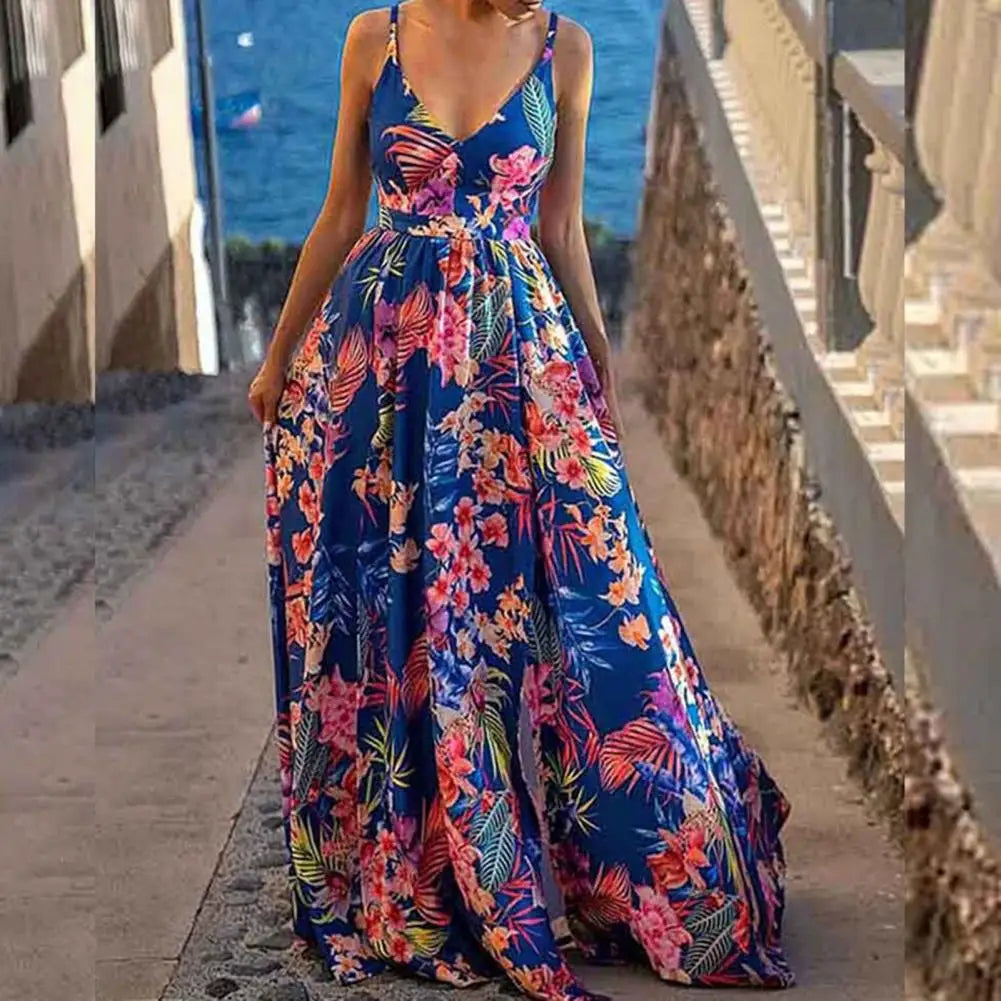 Split Large Hem Floor-Length  StylishSleeveless Sling Party Long Dress