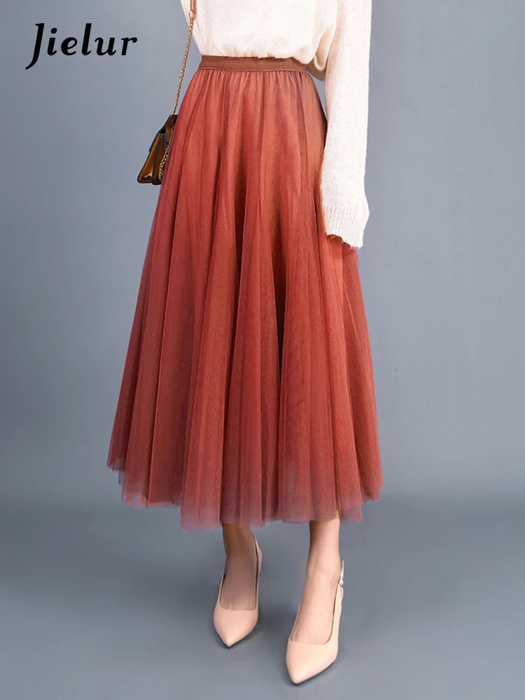 Autumn 3 Layers Princess Tulle Mesh Pleated Skirt