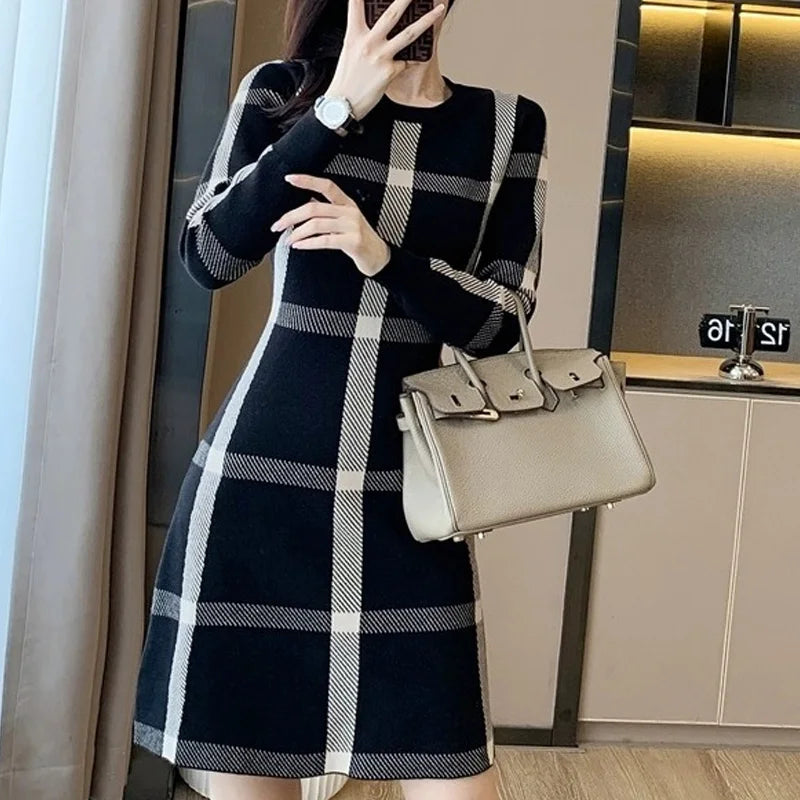 Autumn Winter Thin Casual Long Sleeve Pullovers Buttons Dresses