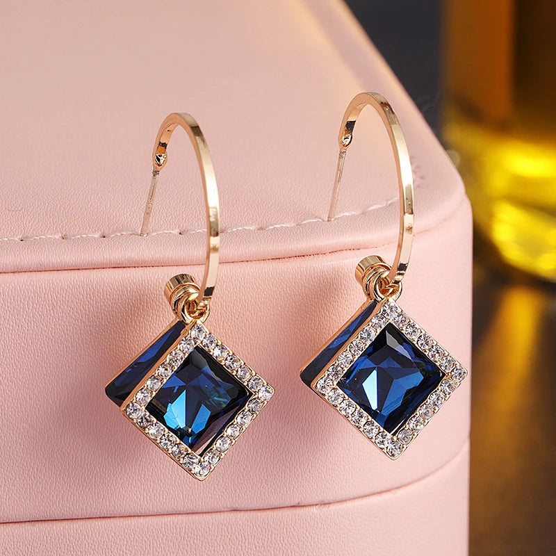 Fashion Blue Crystal Drop Earrings