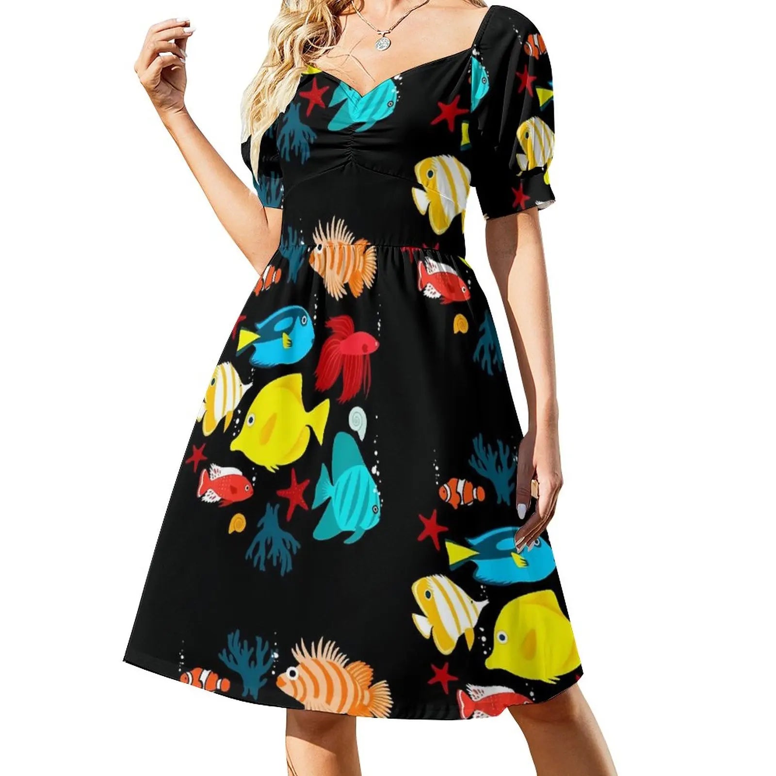 Tropical Marine Casual V Neck Elegant Printed Dress