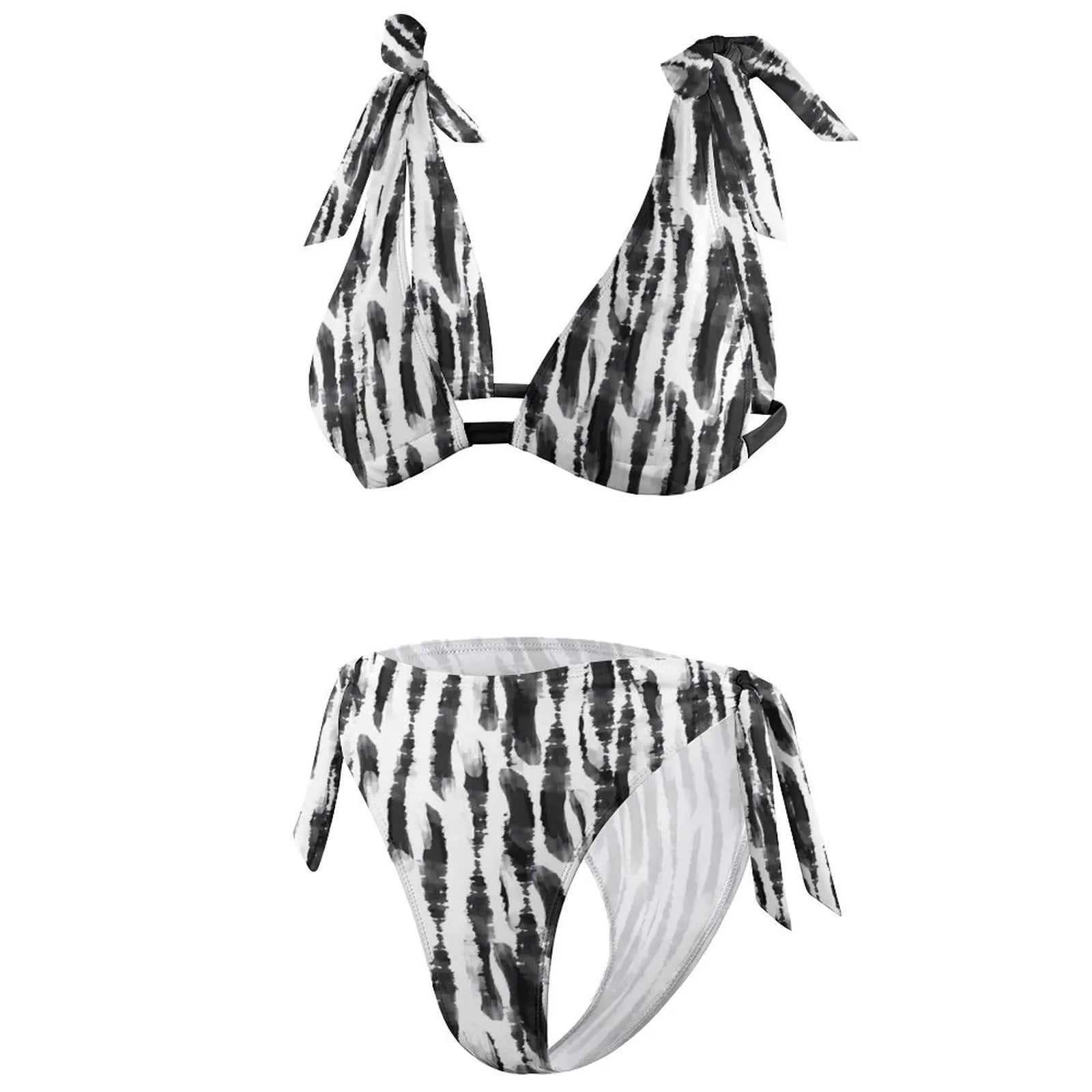 White And Black Tie Dye/Abstract Print Two-Piece Swimwear