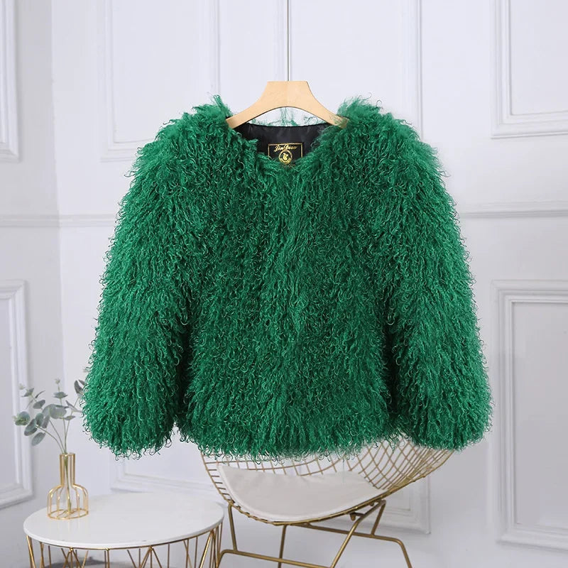 Women's Winter 2025 Fashion Luxury Cropped Faux Fur Coat