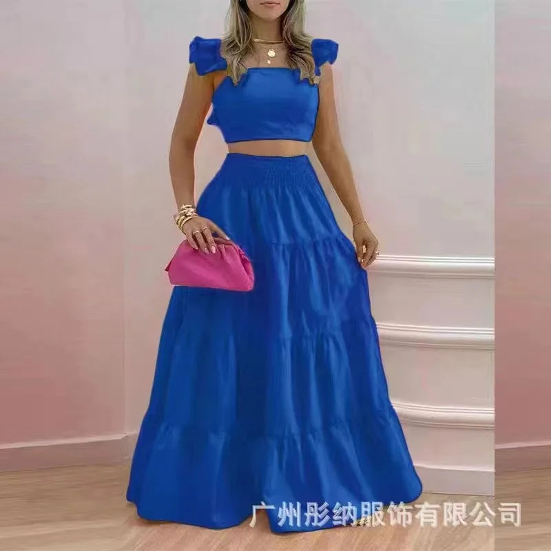 New 2024 Spring/Summer Elegant Sexy Collage Sleeveless Top and Skirt