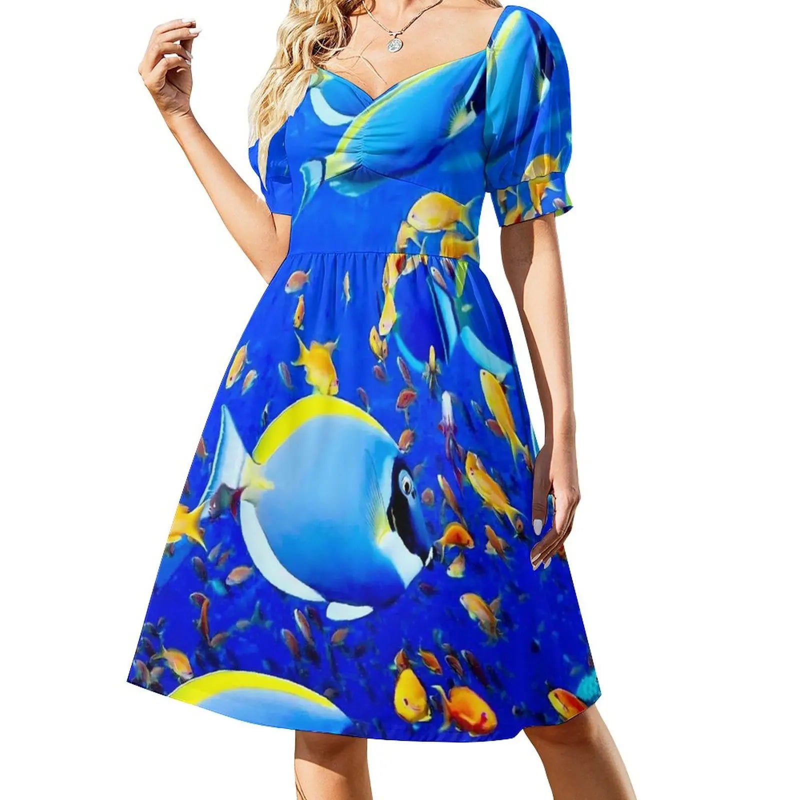 Tropical Marine Casual V Neck Elegant Printed Dress