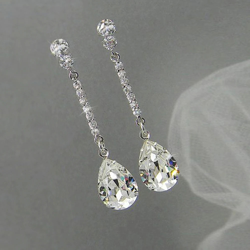 Long Hanging Earrings with AAA Pear Cubic Zircon