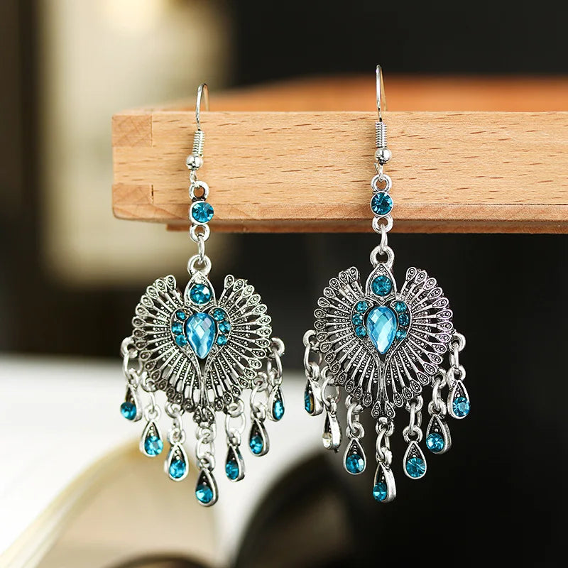 Bohemian Ethnic Long Blue Acrylic Crystal Water Drop Earrings