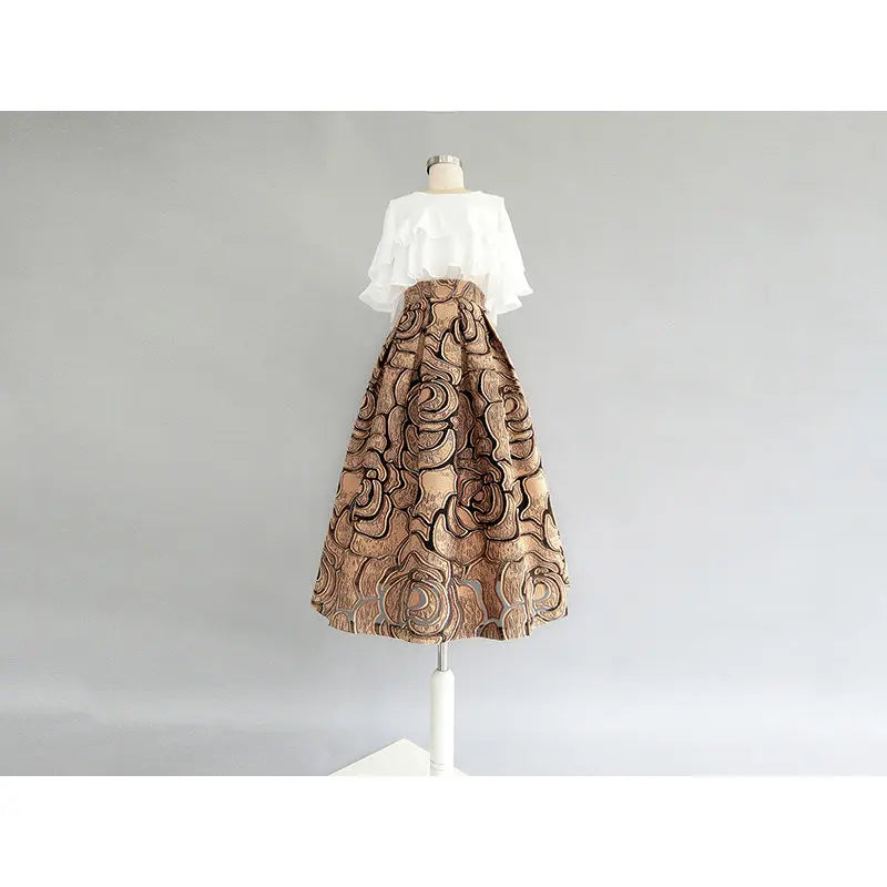 Fashion Zipper Spliced Gauze Folds Vintage Skirts