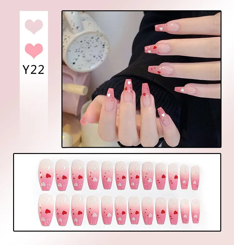 24Pcs French With Drill Short Fake Nails Press On Nail Tips