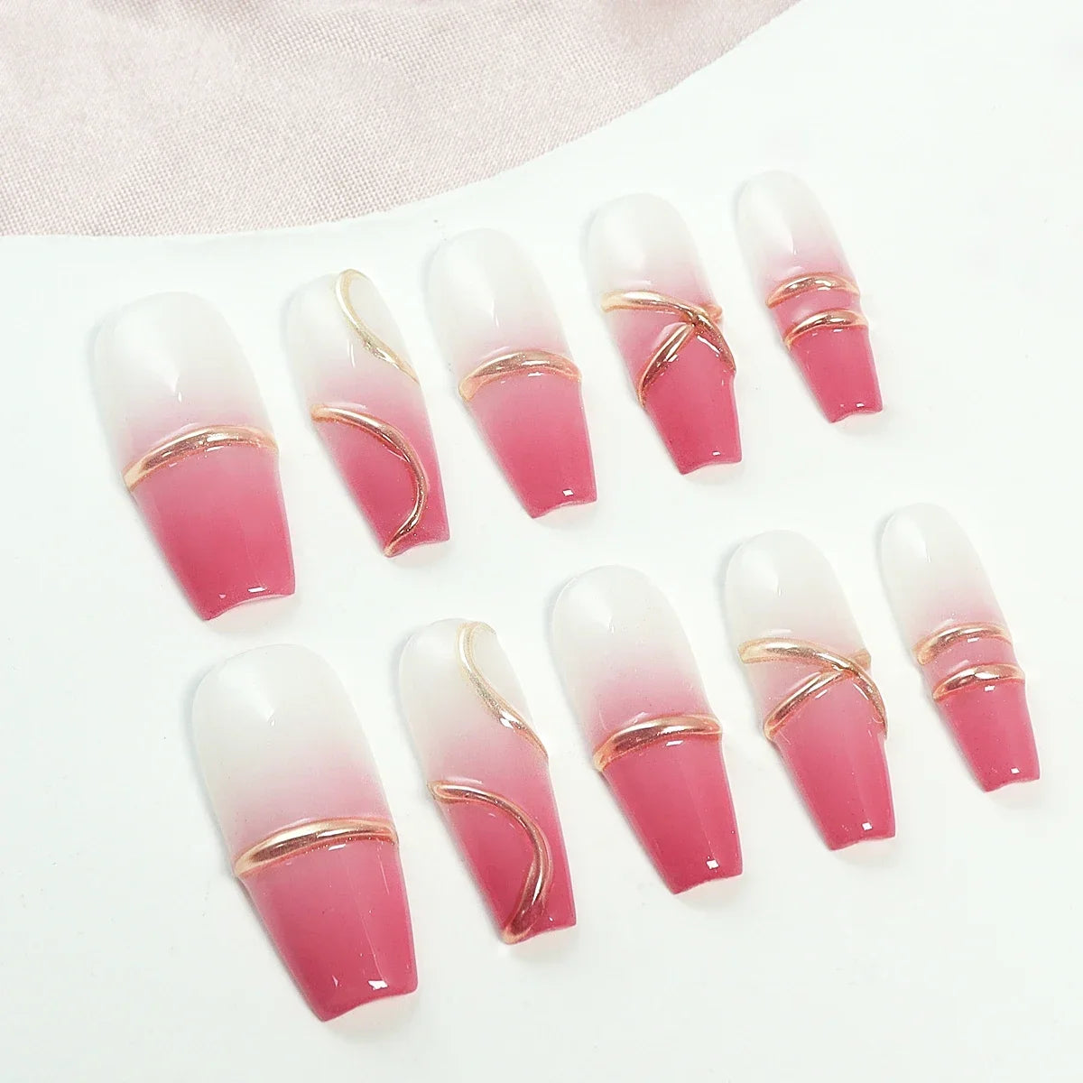 10pcs Christmas Red Glossy Handmade Long Press on Fake Nail