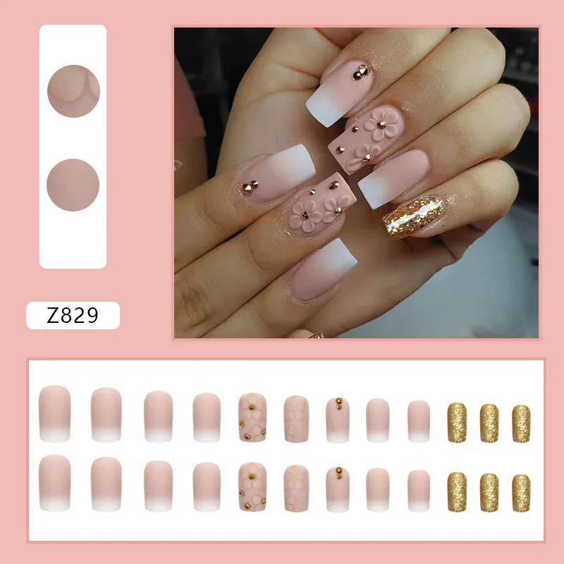 Shiny Diamond False Nails Manicure  24pcs Fake Nail