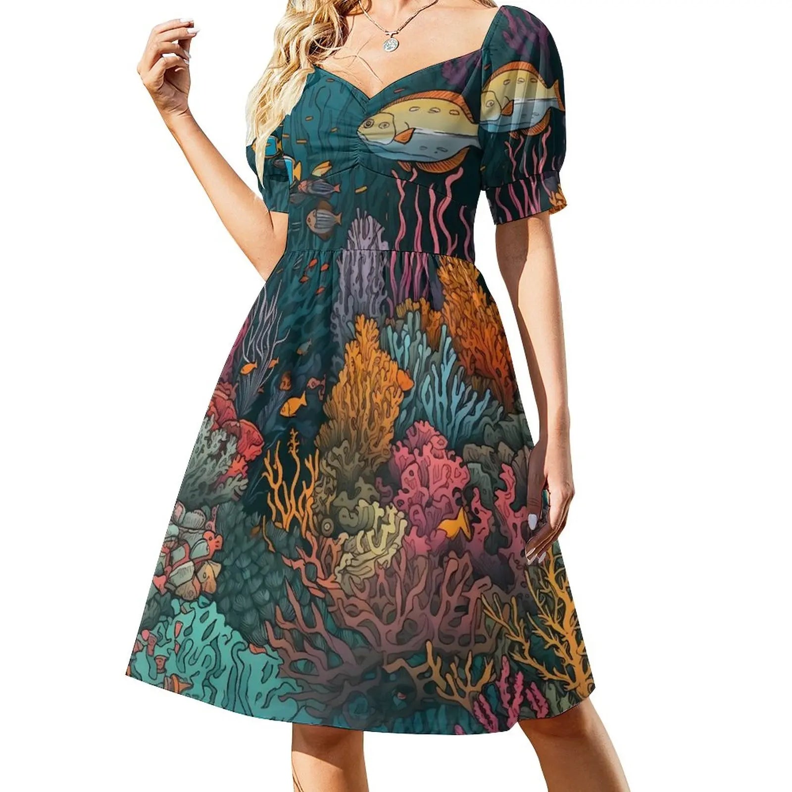 Tropical Marine Casual V Neck Elegant Printed Dress