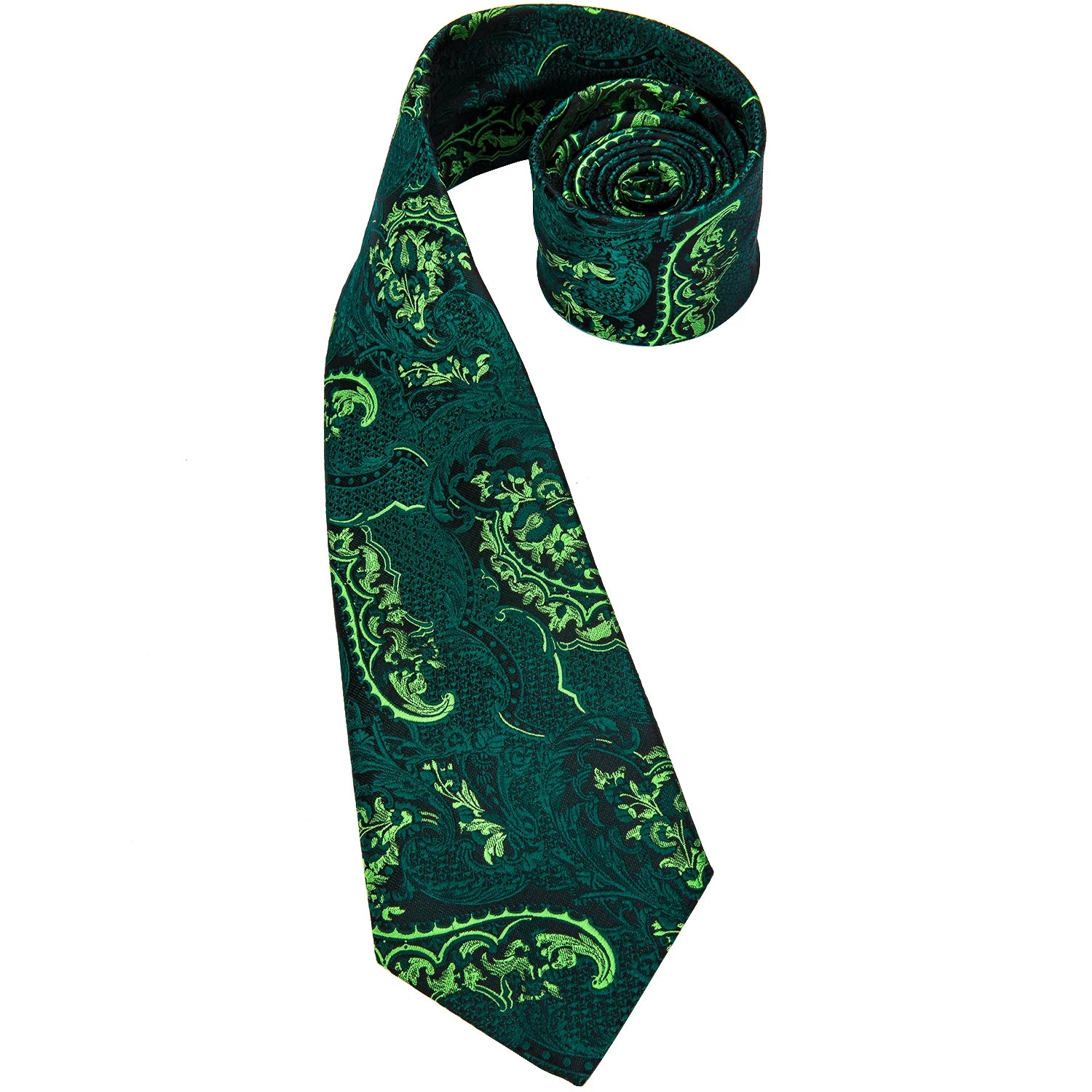 Men Green Ties Floral Tie Paisley Silk Necktie Pocket Square Set