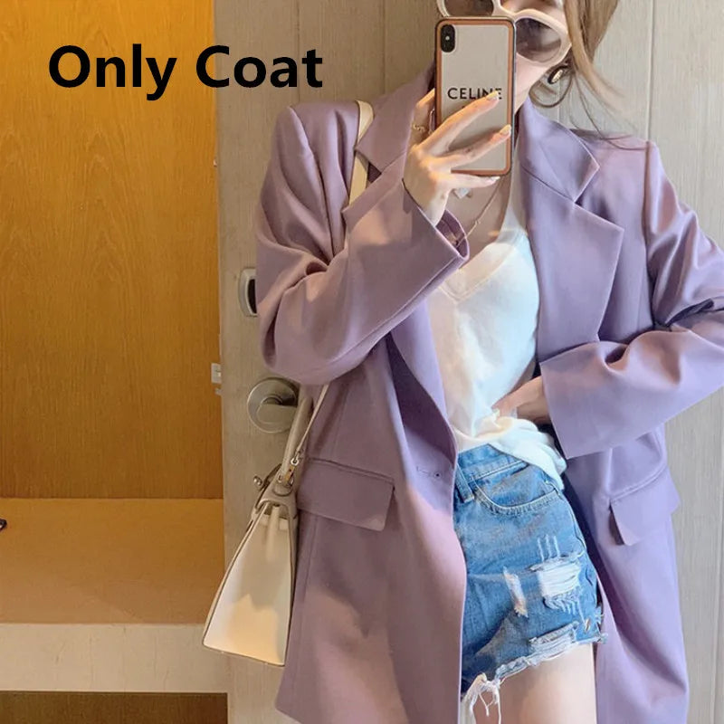 Autumn Korean Fashion Suit Coat+Purple Sling Dress Two Piece Set