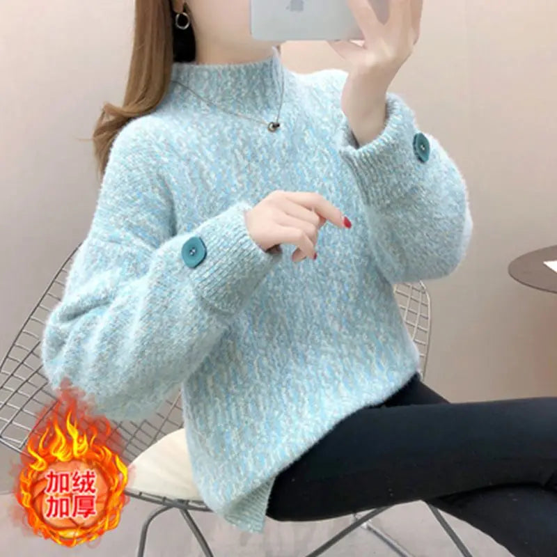 Fall Winter Korean Fashion Chic Velvet Thick Warm Knitted Sweater