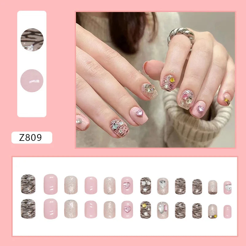 Shiny Diamond False Nails Manicure  24pcs Fake Nail