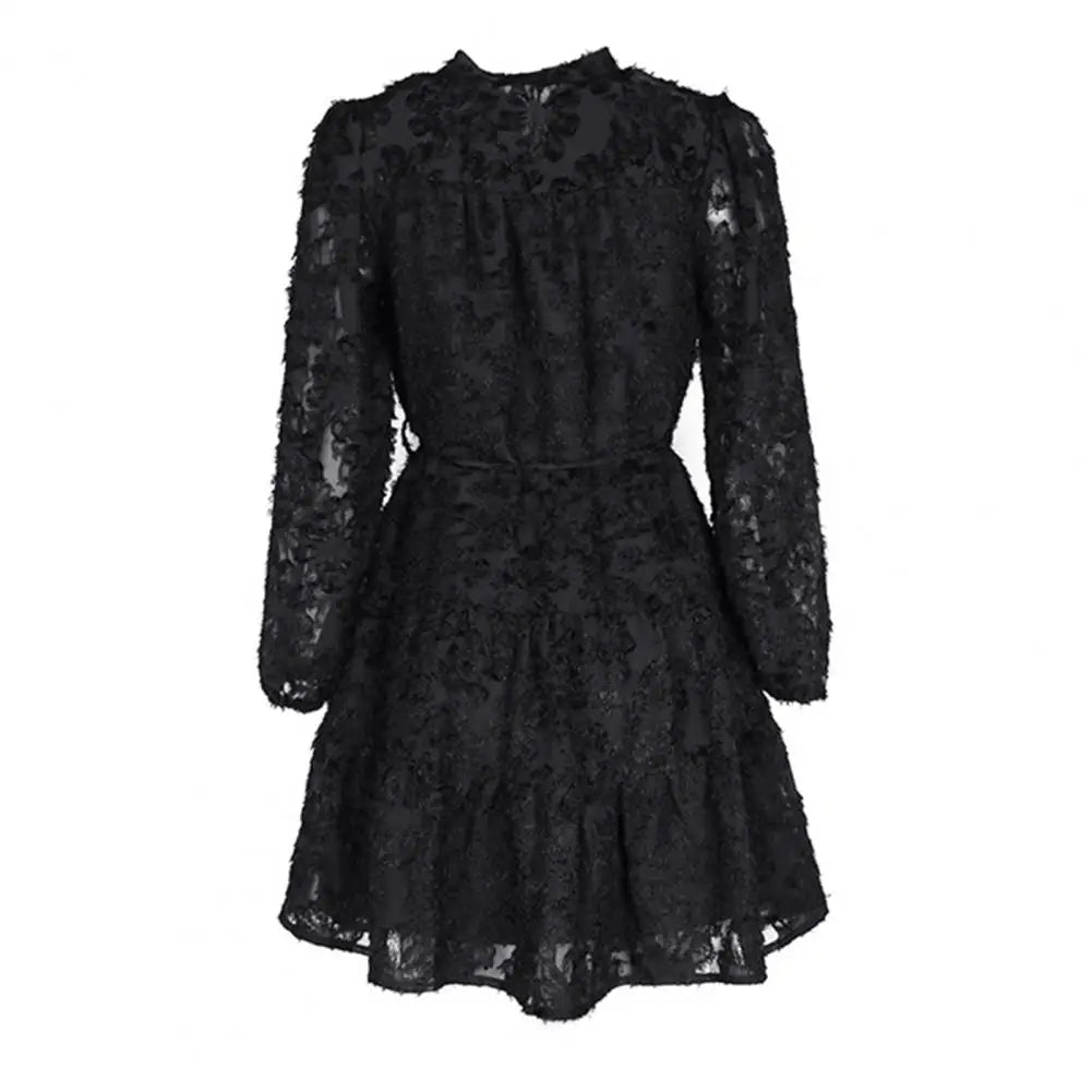 Formal Lace with Long Sleeves Slim Waist for Fall Spring A-line Dress